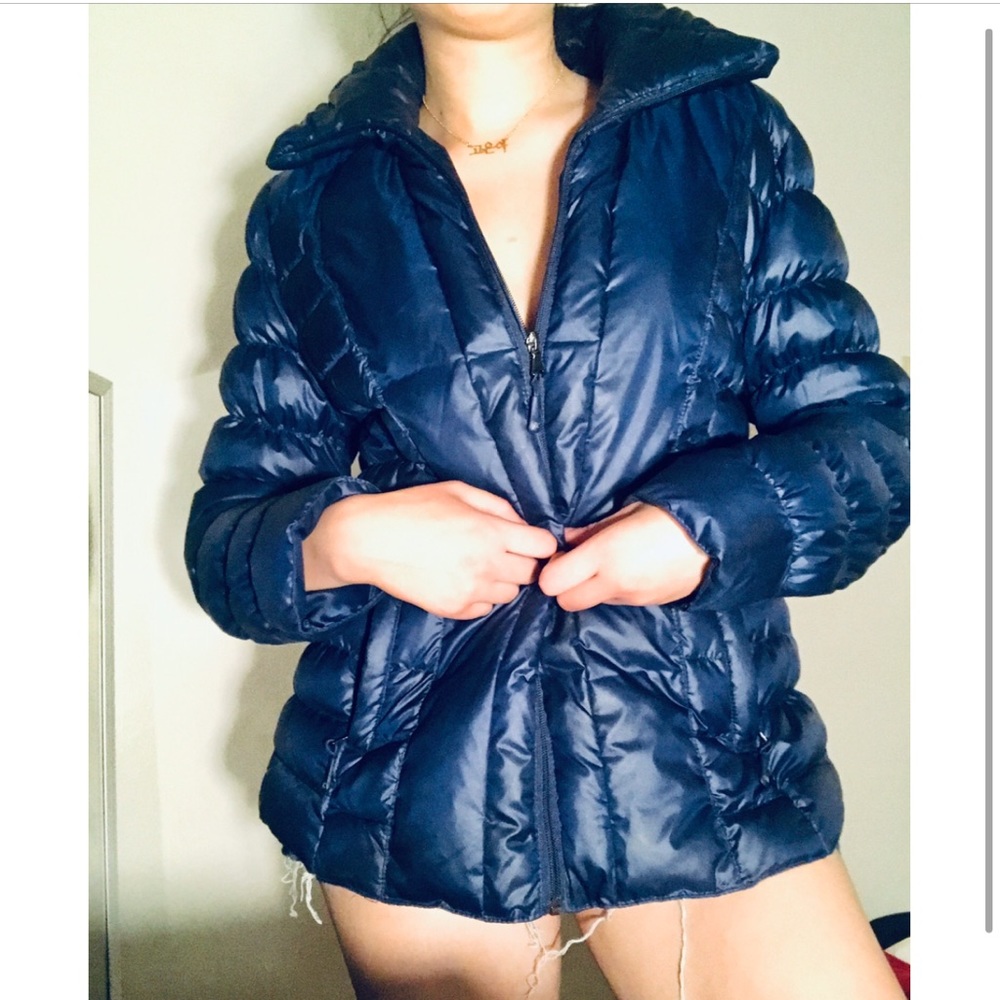 Trendy Kenneth Cole Blue Iridescent Puffer Jacket
